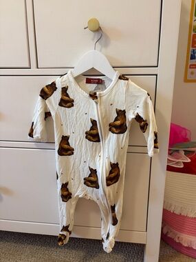 Milkbarn Bear Print Footie Soft Bamboo 3-6 Months